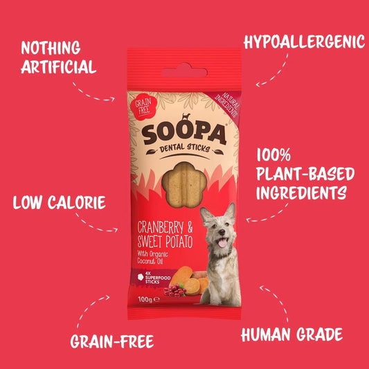 Soopa Dental Sticks - Cranberry & Sweet Potato - Green Coco
