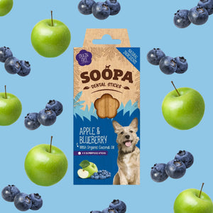 10 X Soopa Dental Sticks - Apple & Blueberry - Green Coco