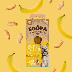 10 X Soopa Dental Sticks - Banana & Peanut Butter - Green Coco