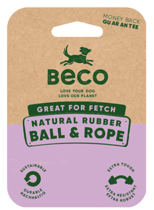 Beco Dog Toy Natural Rubber Ball on Rope - Pink - Green Coco