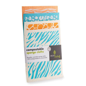 Eco Living Compostable Cleaning Sponge Cloth - Animal Print - Green Coco