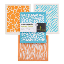 Load image into Gallery viewer, Eco Living Compostable Cleaning Sponge Cloth - Animal Print - Green Coco
