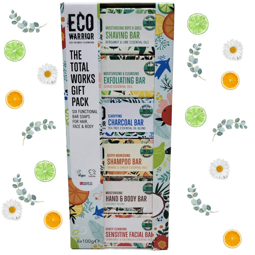 Gift Box - Eco Warrior Face, Hair and Body Total Works Soap Bars - Set of 6 x 100 g - Green Coco