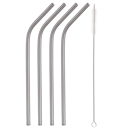 Reusable Stainless Steel Straws - Set of 4 with Cleaning Brush - Green Coco