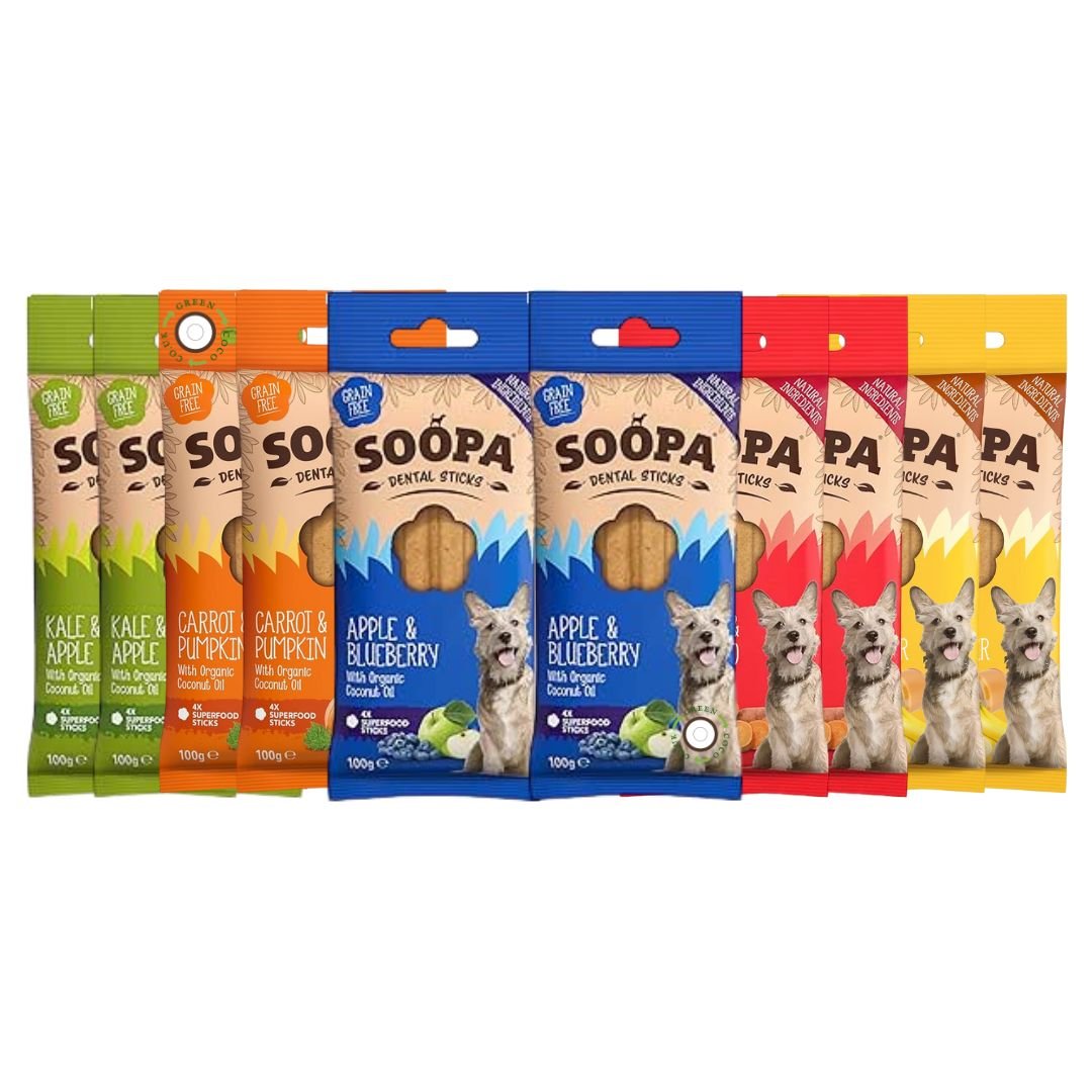 10 X - Soopa Dog Dental Sticks Mix Variety Super Bundle - Green Coco