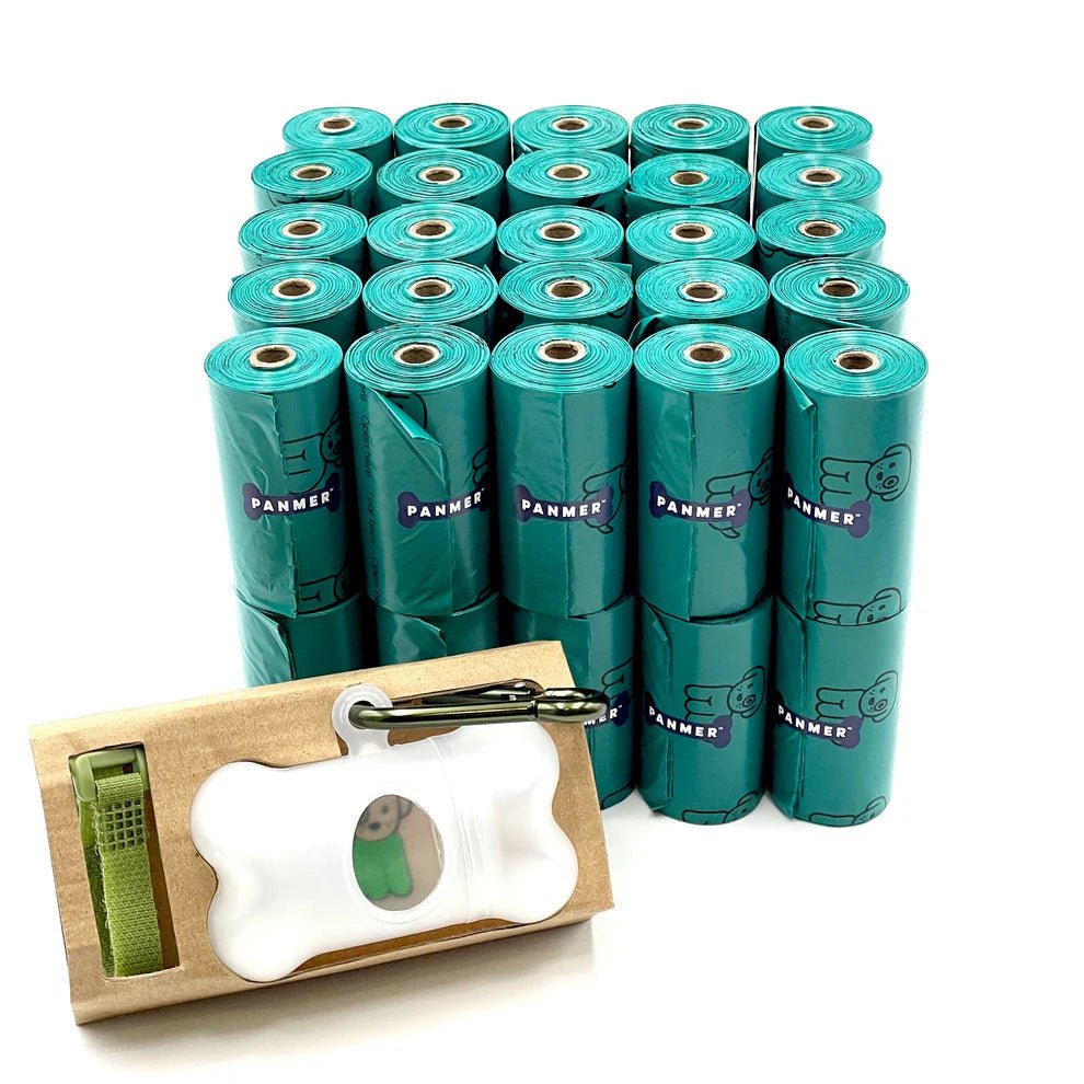 750 Panmer Earth Friendly Dog Poop Bags On Rolls with Dispenser - Fresh Cotton Scented - Green Coco