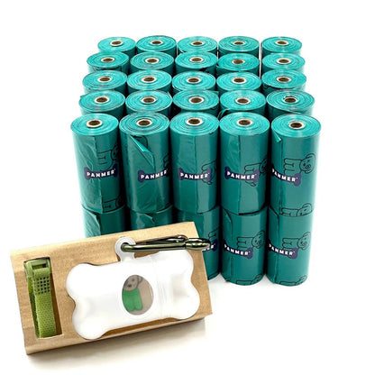 750 Panmer Earth Friendly Dog Poop Bags On Rolls with Dispenser - Fresh Cotton Scented - Green Coco