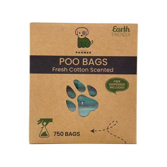 750 Panmer Earth Friendly Dog Poop Bags On Rolls with Dispenser - Fresh Cotton Scented - Green Coco