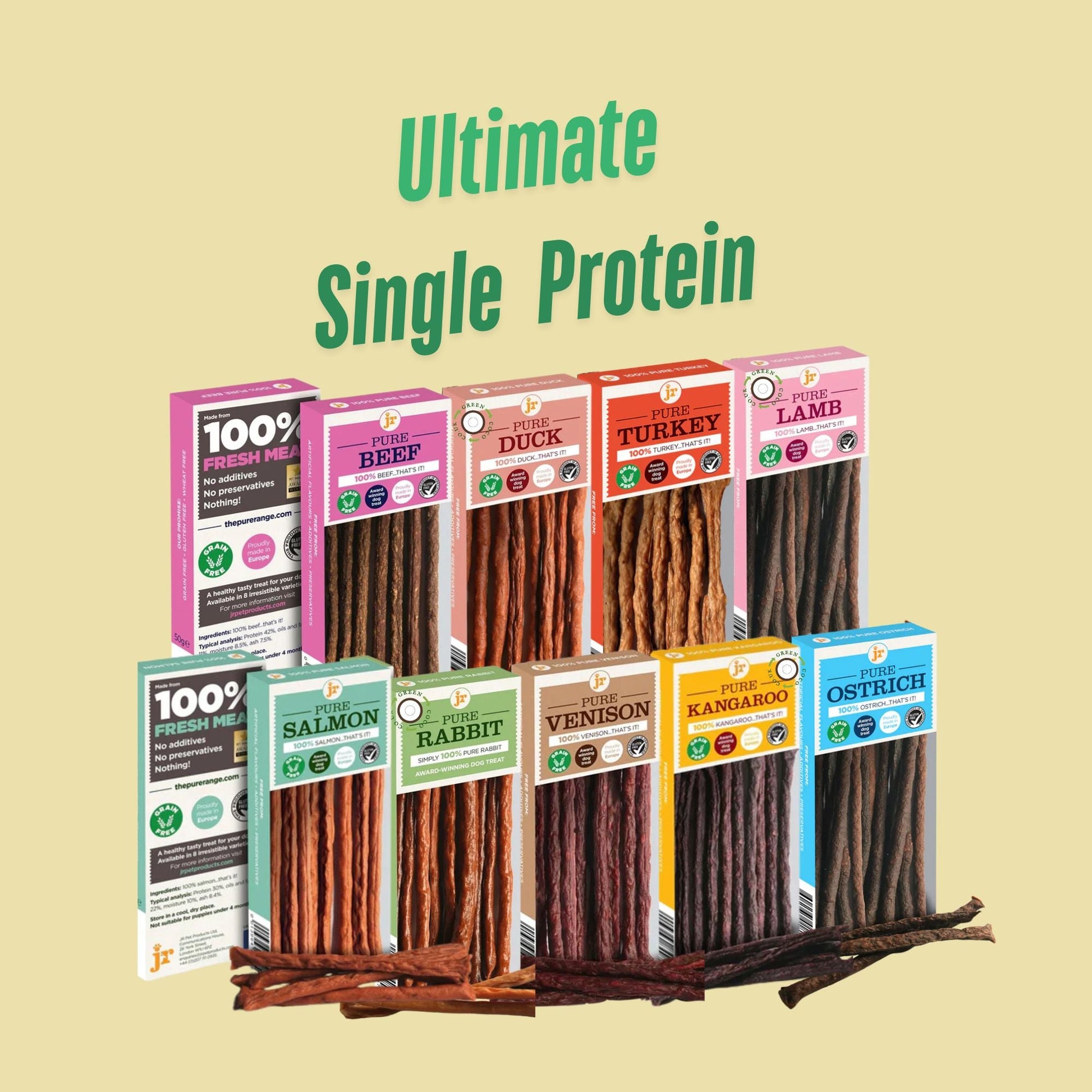 9 x Jr Pet Products 100% Meat Sticks Dog Treats - Ultimate Variety Bundle Pack - Green Coco
