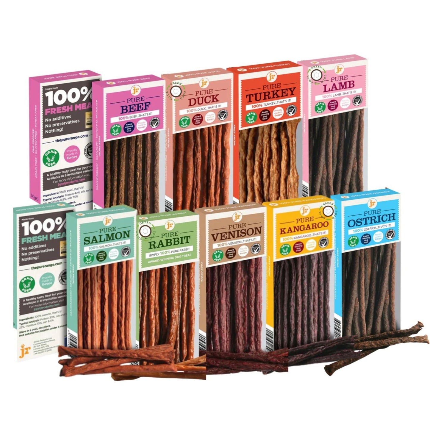 9 x Jr Pet Products 100% Meat Sticks Dog Treats - Ultimate Variety Bundle Pack - Green Coco