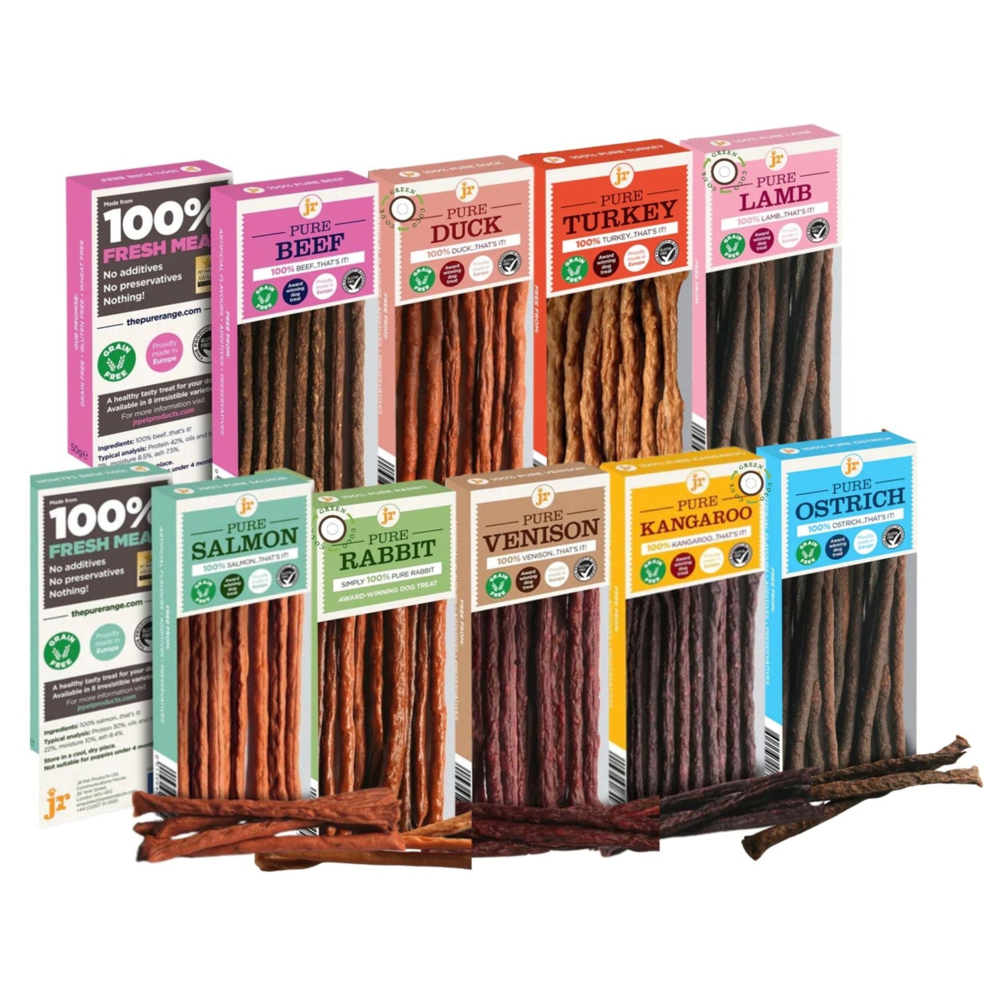 9 x Jr Pet Products 100% Meat Sticks Dog Treats - Ultimate Variety Bundle Pack - Green Coco