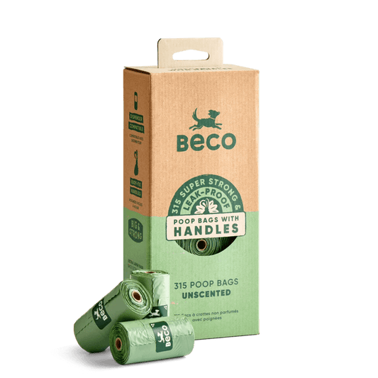 Beco 315 Dog X Large Unscented Poop Bags Rolls with Handles - Green Coco