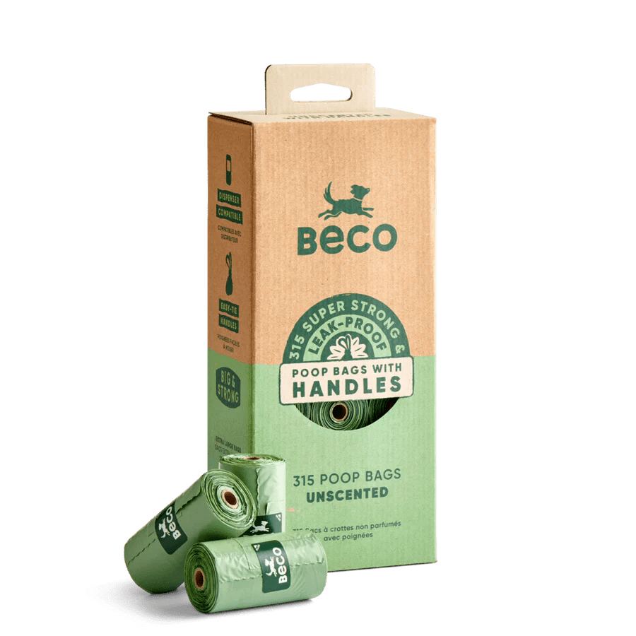 Beco 315 Dog X Large Unscented Poop Bags Rolls with Handles - Green Coco