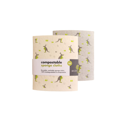 Biodegradable & Compostable Kitchen Sponge Cloths - Kangaroo - Green Coco