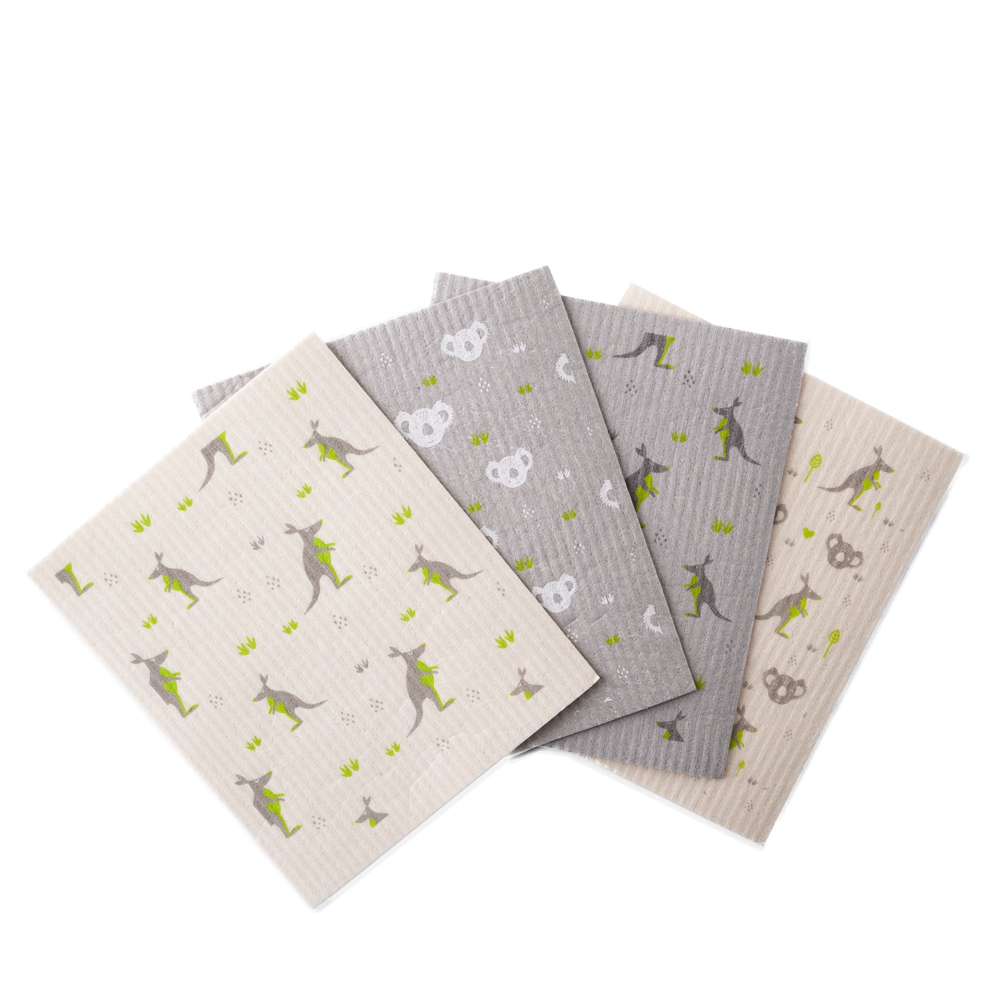 Biodegradable & Compostable Kitchen Sponge Cloths - Koala & Kangaroo - Green Coco