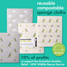 Load image into Gallery viewer, Biodegradable &amp; Compostable Kitchen Sponge Cloths - Koala &amp; Kangaroo - Green Coco
