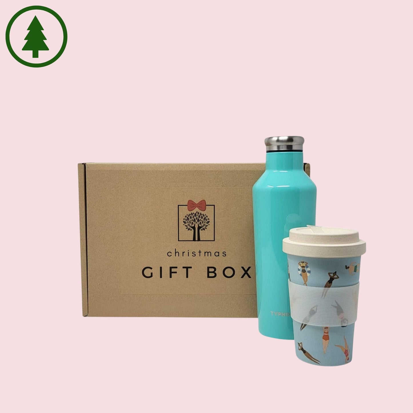 Christmas Eco - Friendly Gift Box - Reusable Stainless Steel Bottle and Coffee Cup - Green Coco