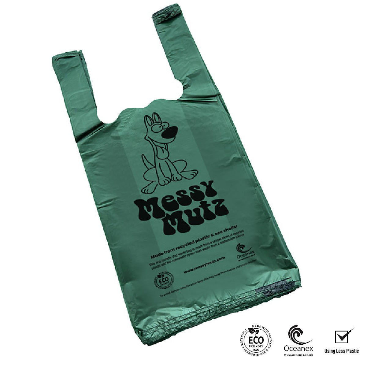 Messy Mutz LARGE Dog Poop Bags -VALUE PACKS with Handles & Hanging Tab - Green Coco