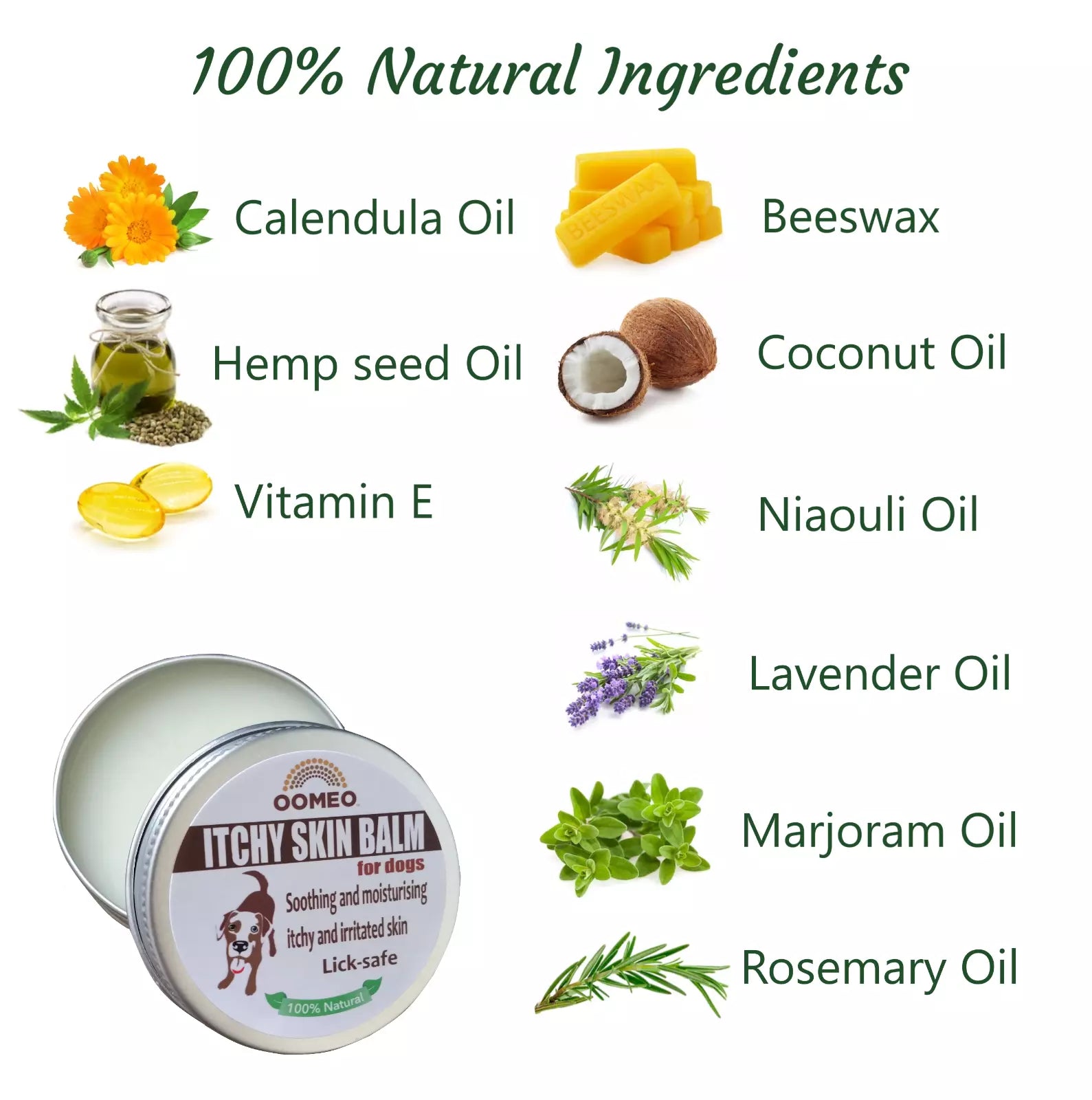 Oomeo 100% Natural Dog Itchy Skin Balm - 30 ml Pot - Green Coco