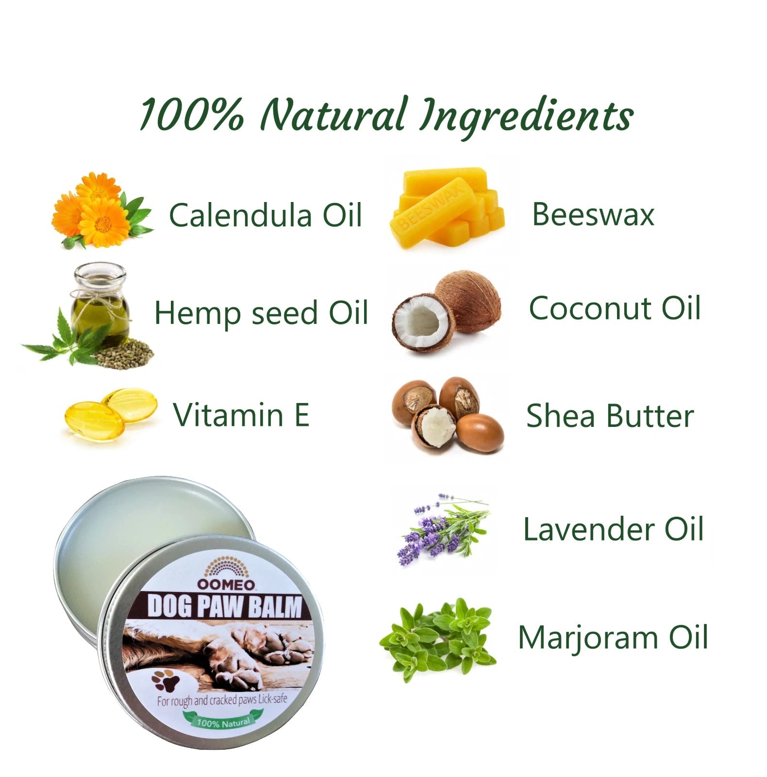 Oomeo 100% Natural Dog Paw Balm - 30 ml Pot - Green Coco