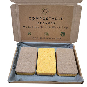 Biodegradable & Compostable Sponges with Non-Scratch Scourer - Green Coco