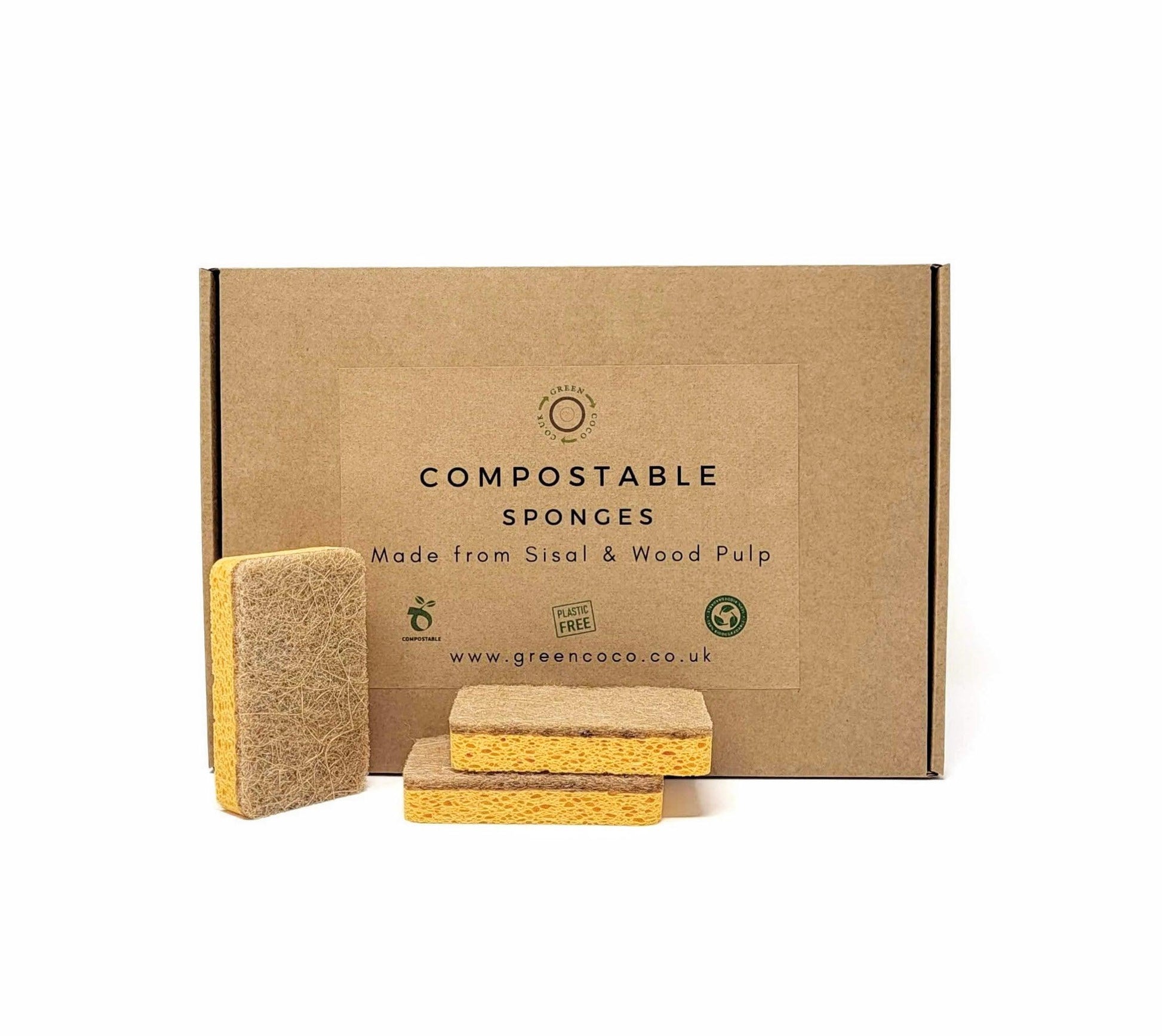 Biodegradable & Compostable Sponges with Non-Scratch Scourer - Green Coco