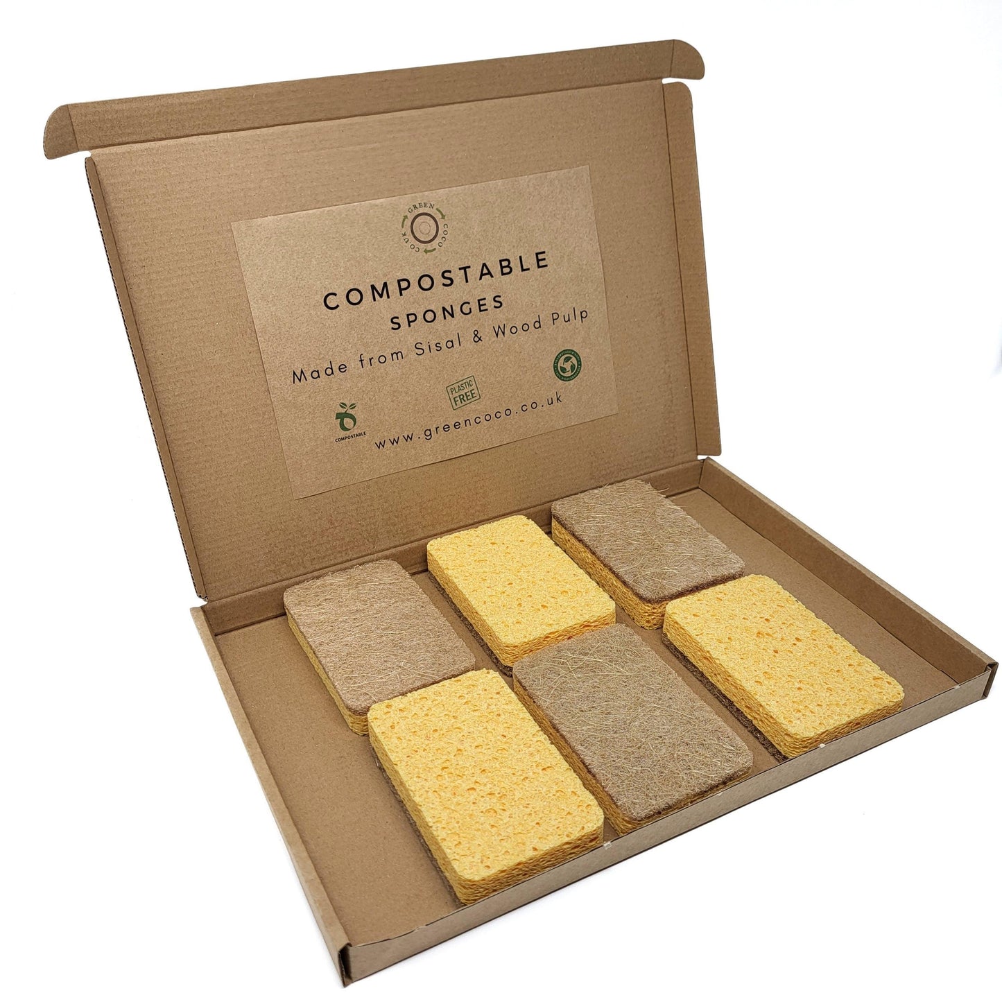 Biodegradable & Compostable Sponges with Non-Scratch Scourer - Green Coco