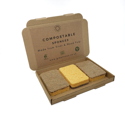 Biodegradable & Compostable Sponges with Non-Scratch Scourer - Green Coco