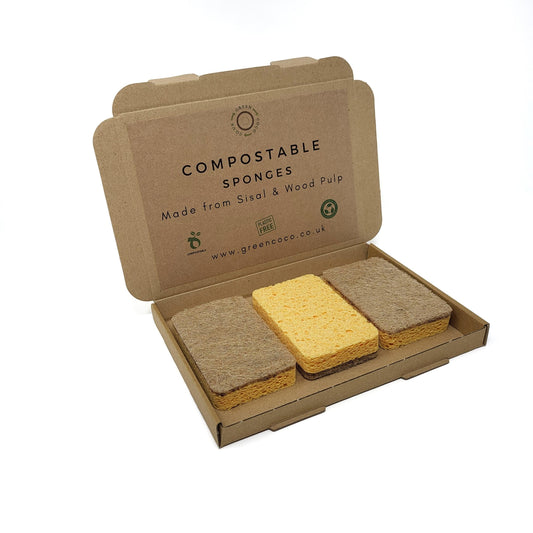 Biodegradable & Compostable Sponges with Non-Scratch Scourer - Green Coco