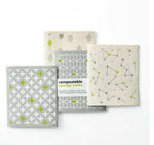 Load image into Gallery viewer, Biodegradable &amp; Compostable Sponge Cloths - Elements Print - Green Coco
